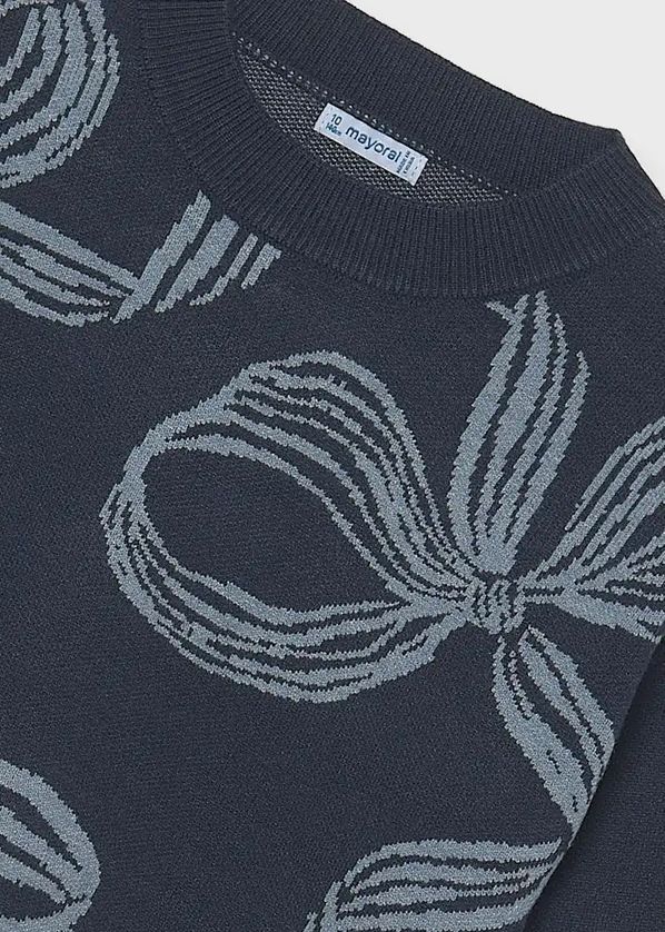 Mayoral 7337 Girl's Youth Long Sleeve Bow Print Crew Neck Sweater