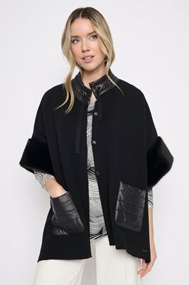 Picadilly YE511 Women's Fur Trim Trextured Poncho