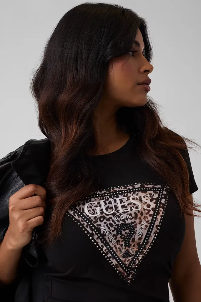 Guess W6BI56K6890 Women's Long Sleeve VN Triangle Logo T-Shirt