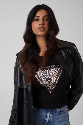 Guess W6BI56K6890 Women's Long Sleeve VN Triangle Logo T-Shirt