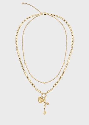 BOSS 1580883 Women's AMARA Gold S.Steel White CZ & Heart Charm Double Layer Necklace