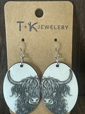 T &amp; K Jewelry- Black &amp; White Highland Cow Earrings