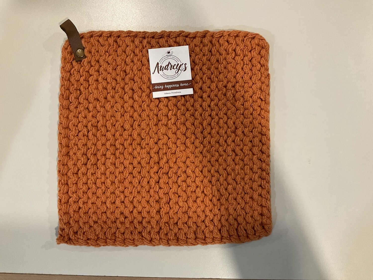 Knitted pot holder-Rust