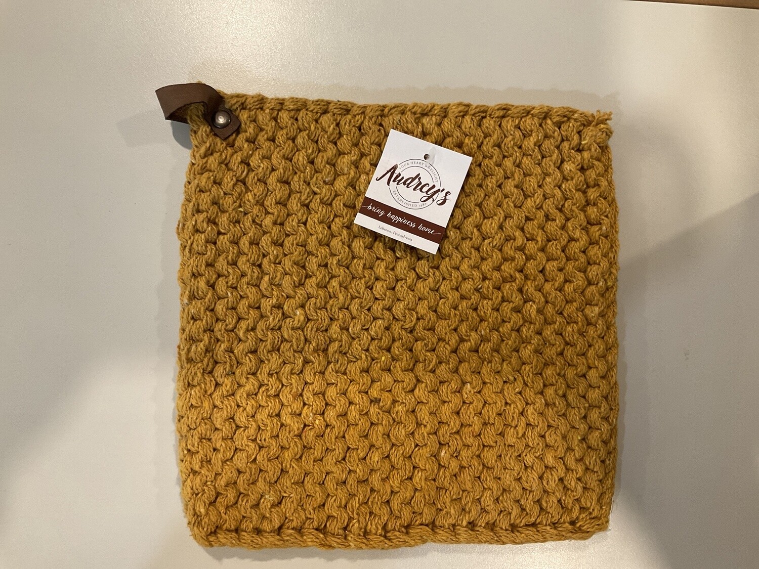 Knitted pot holder-OCHER