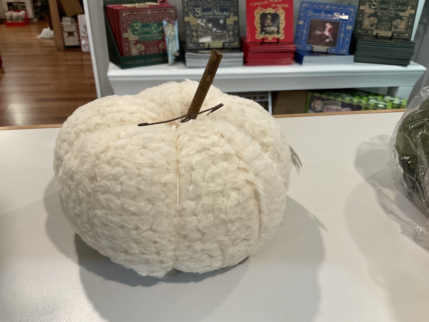 White fabric, pumpkin