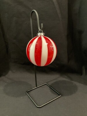 Red and white striped glass ornament