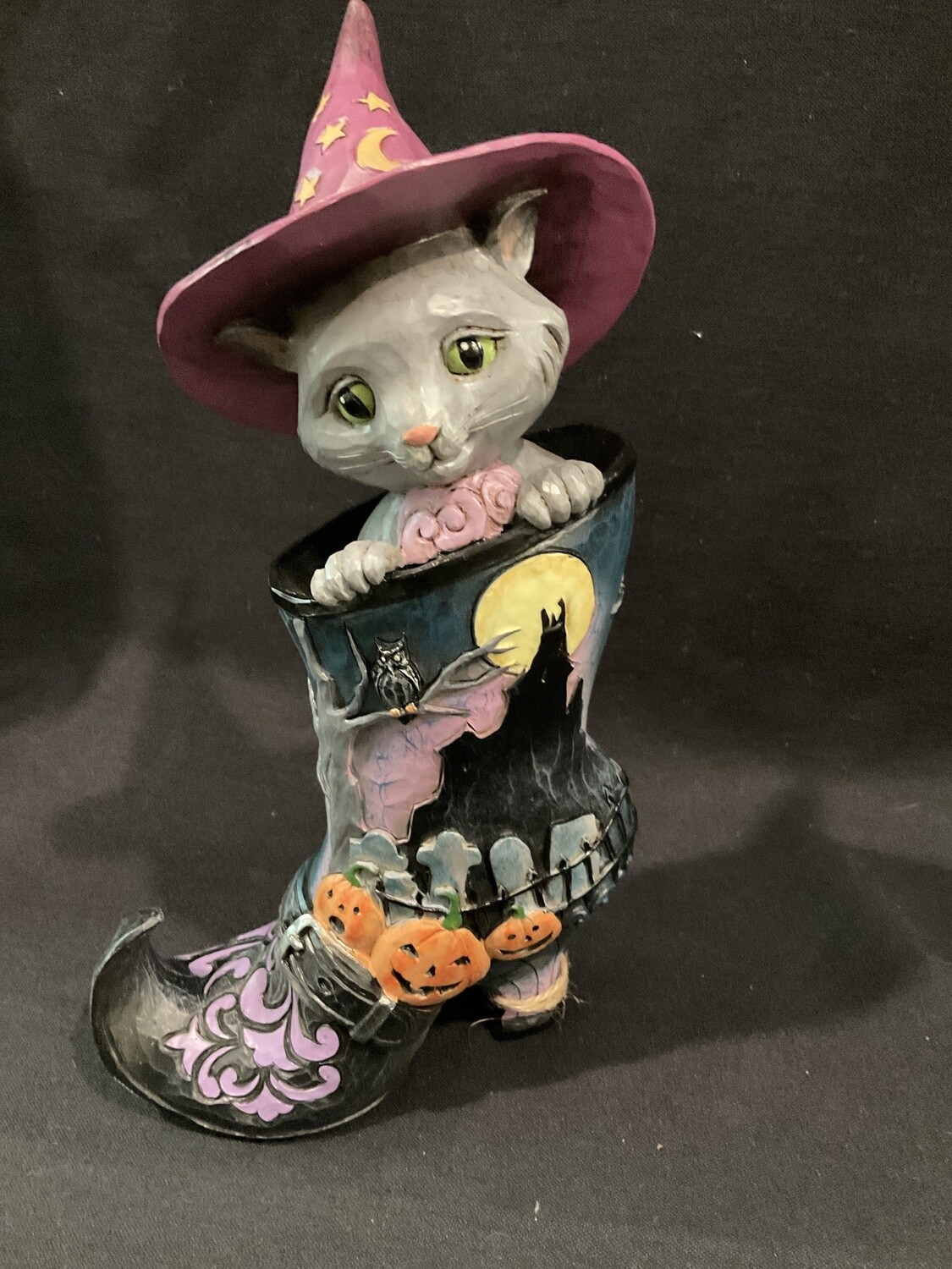 Jim shore Halloween witches boot with cat