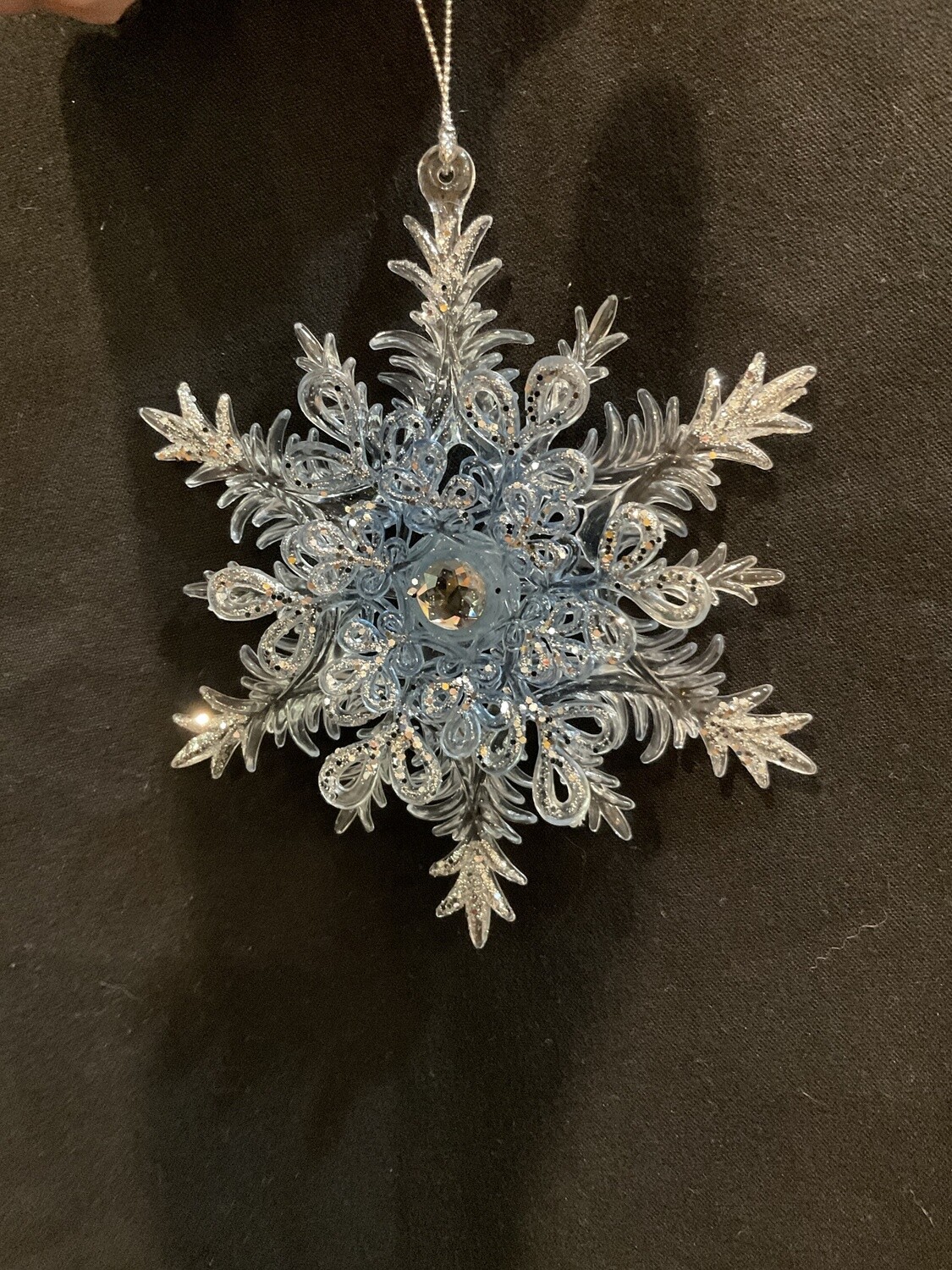 Blue and clear snowflake ornament