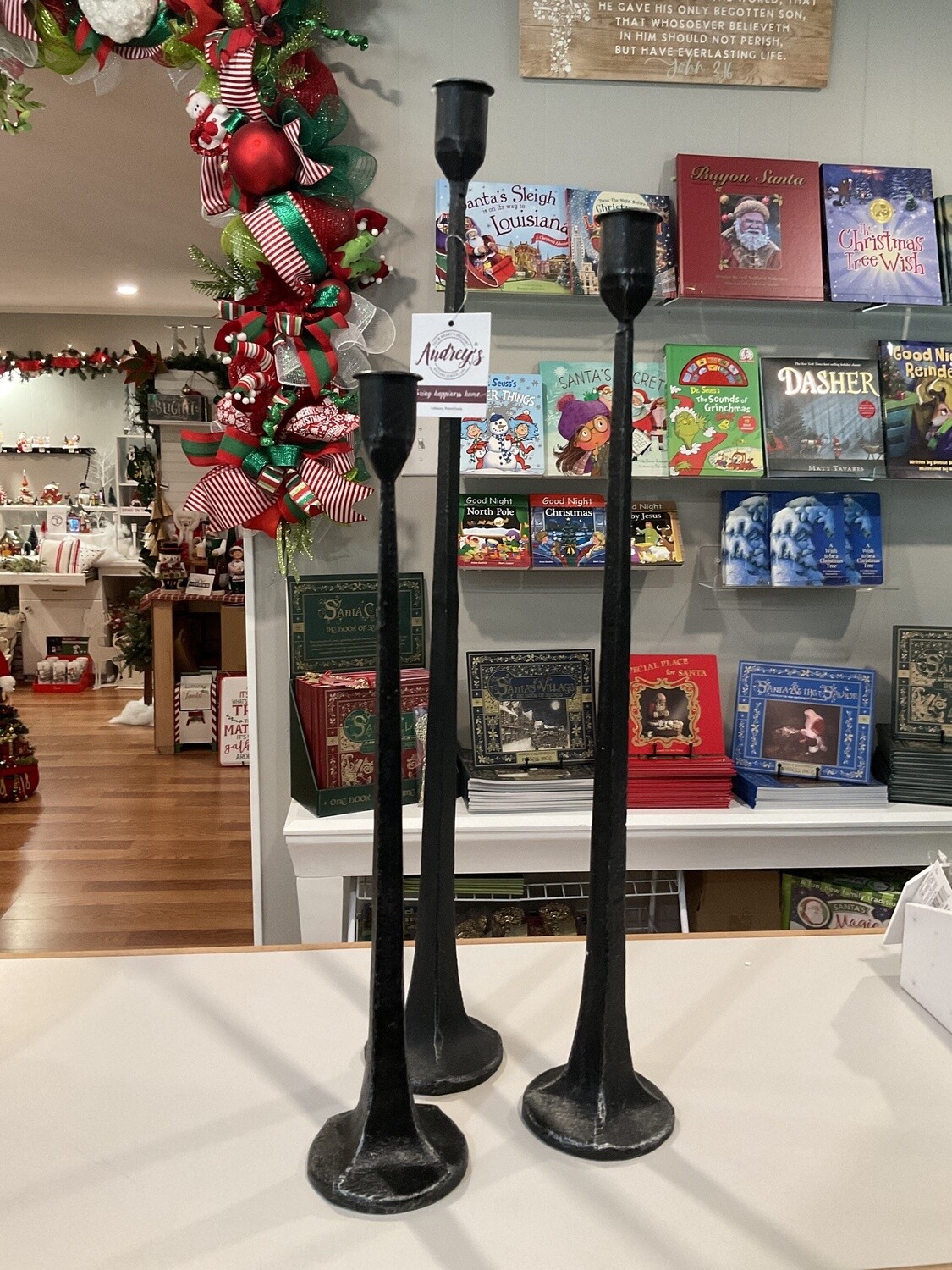 Hand forged metal candle holders set of 3