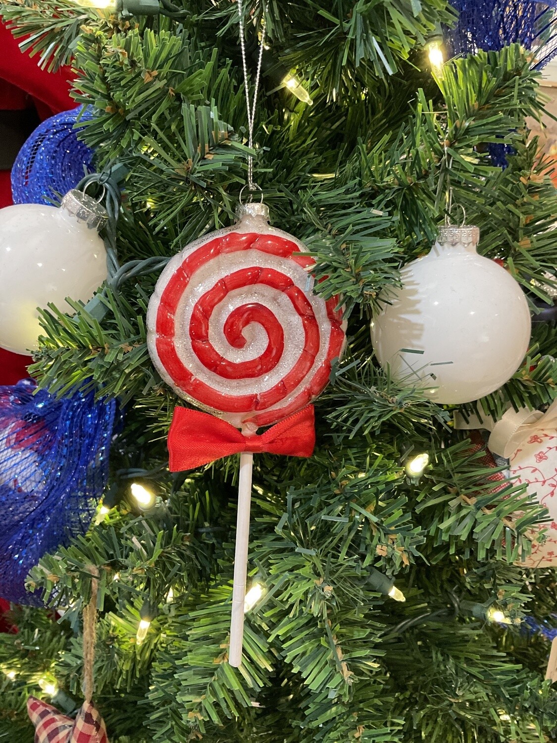 Glass peppermint pop ornament