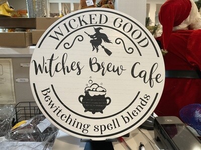 Wood round Halloween sign
