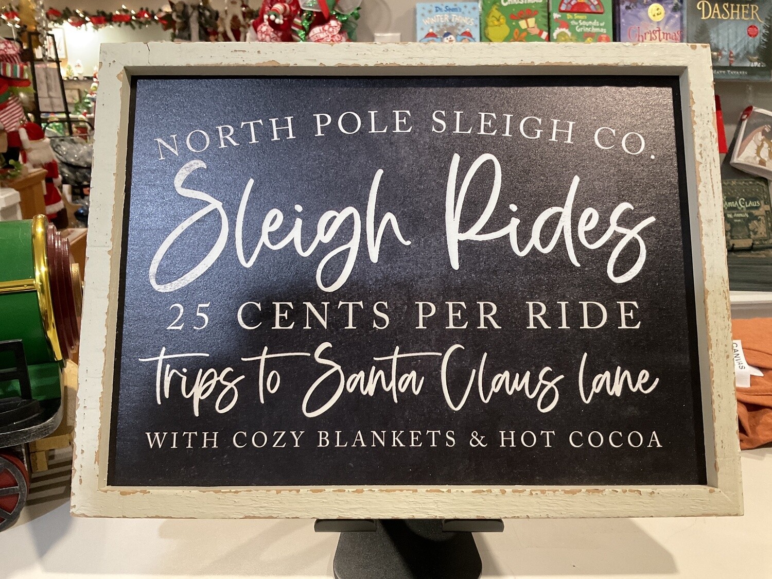 North pole sleigh rides wooden  sign