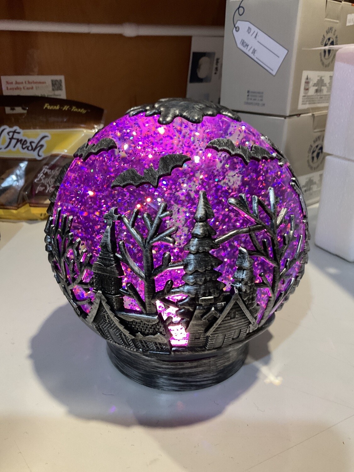 Swirly, glitter, haunted house, water, globe