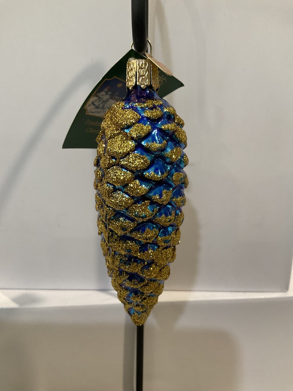Blue shimmering pinecone ornament