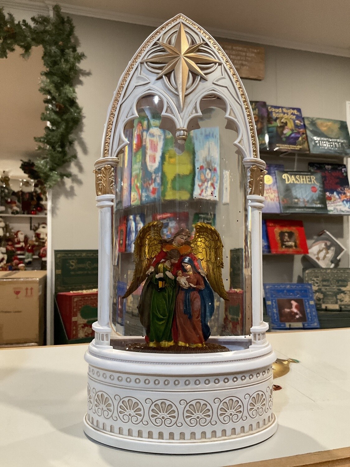 Lighted holiday nativity, water globe