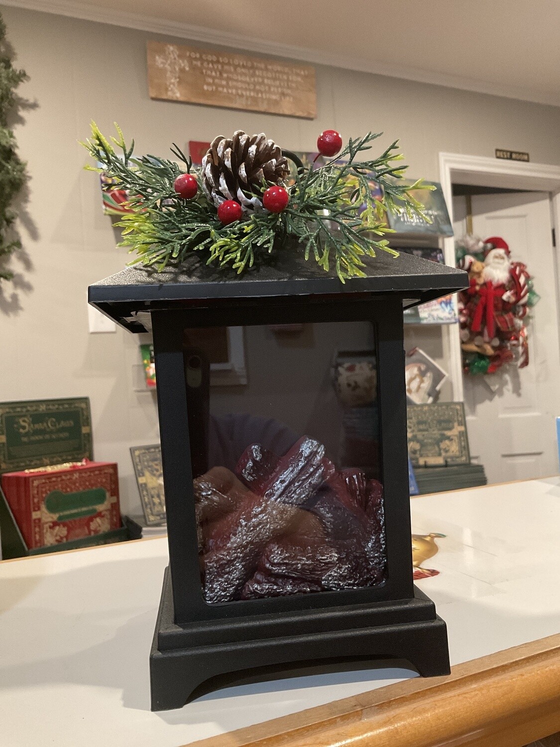 Lighted fireplace lantern