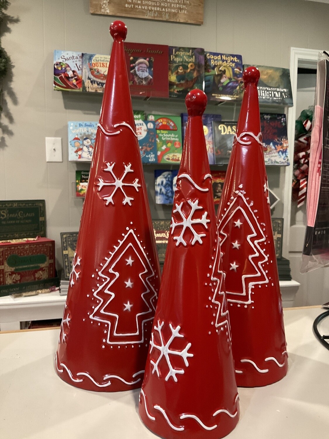 Set of three nesting, metal holiday cone trees