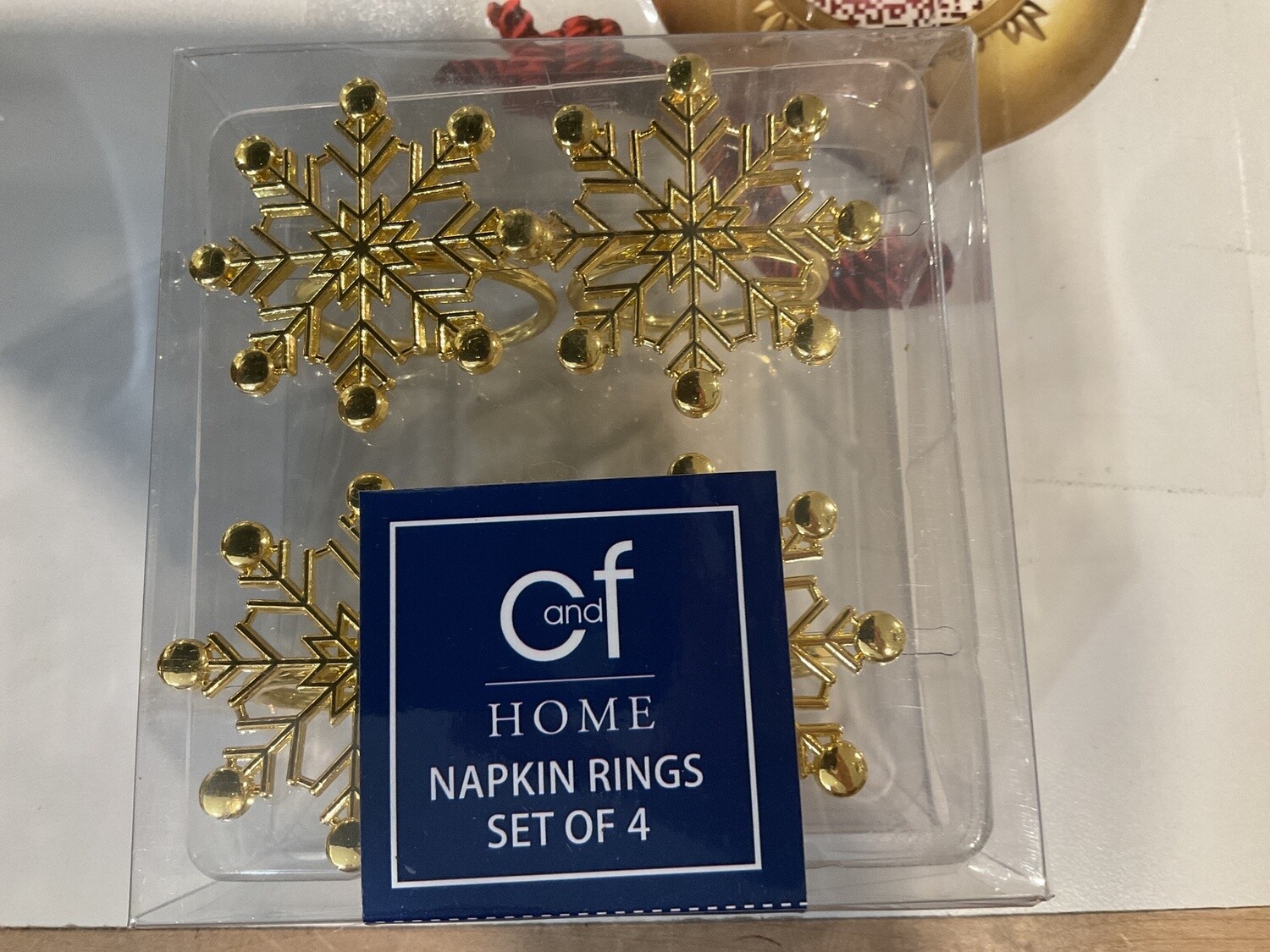 Gold winter snowflake napkin rings, set 4