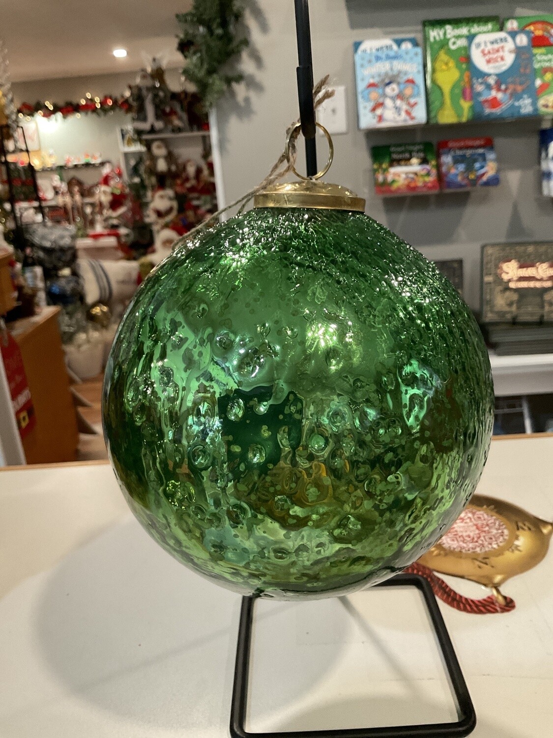 6” Emerald glass textured crinkle ball Ornament