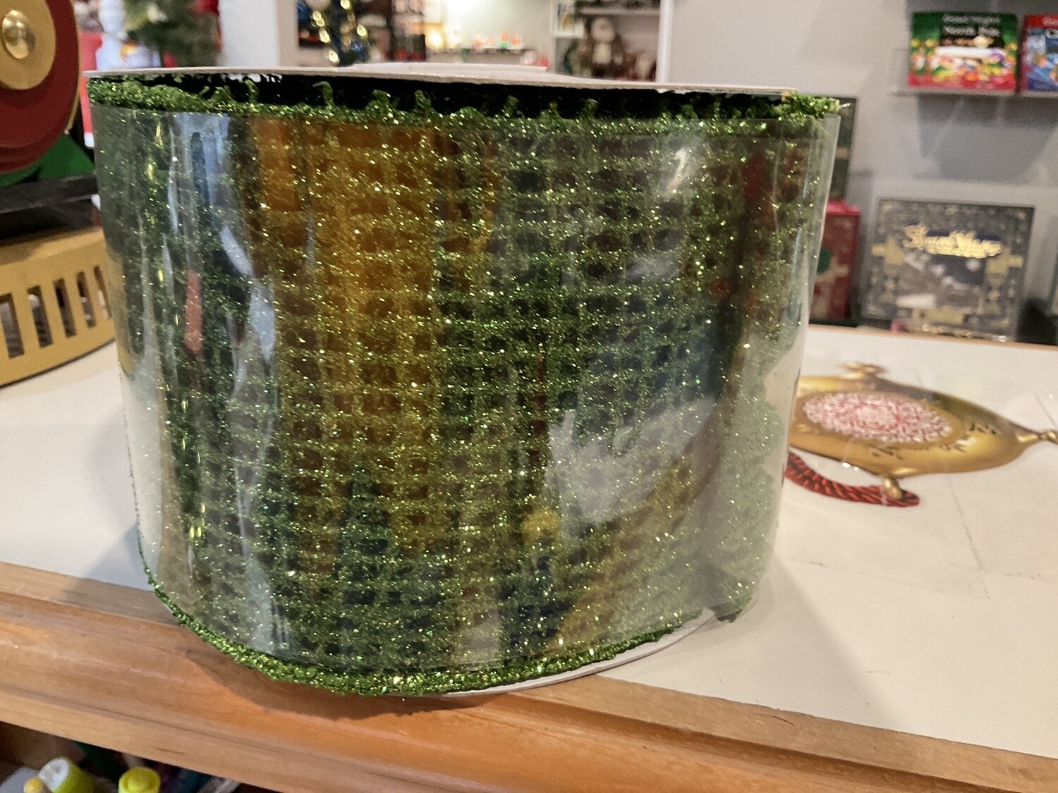 Lime, green glitter, ribbon
