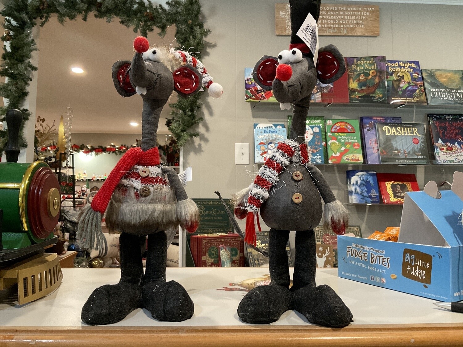 Plush mouse with striped scarf