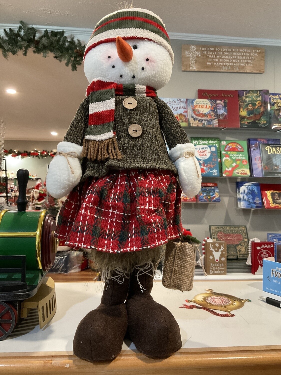 Nordic Christmas plaid snow girl with extendable legs