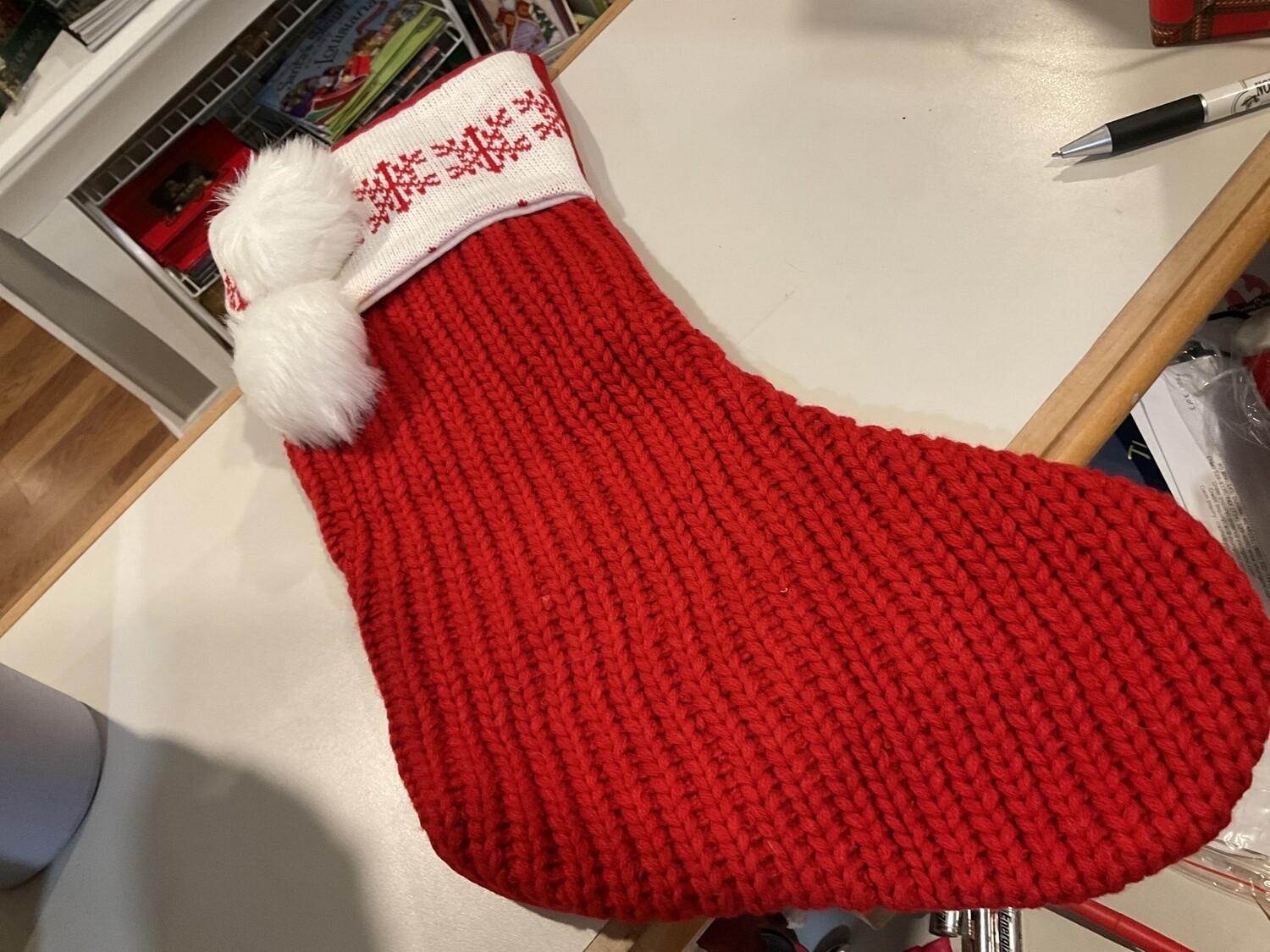 Red snowflake knit stocking