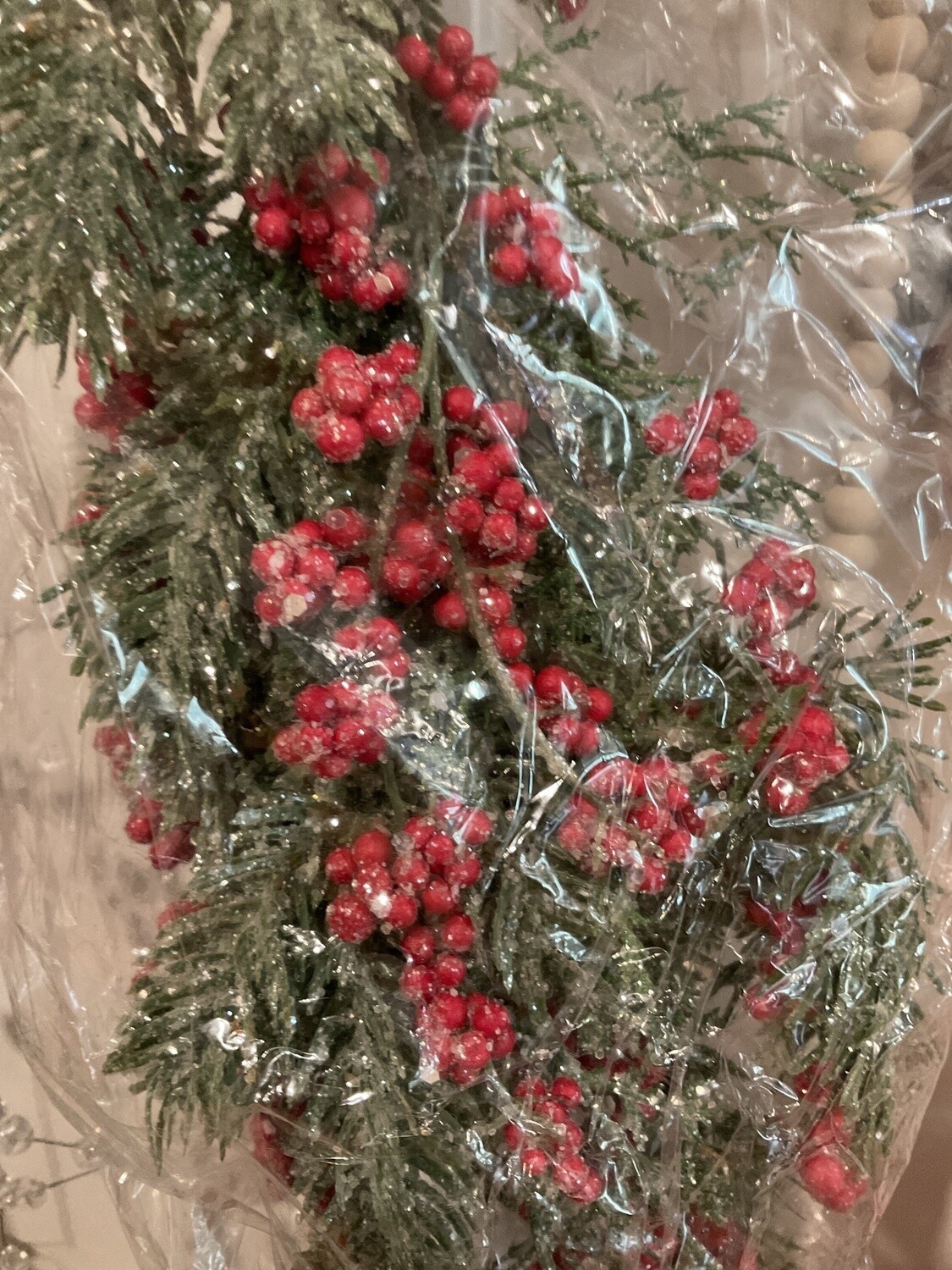 Sparkle, red winterberry and cedar garland 5 foot