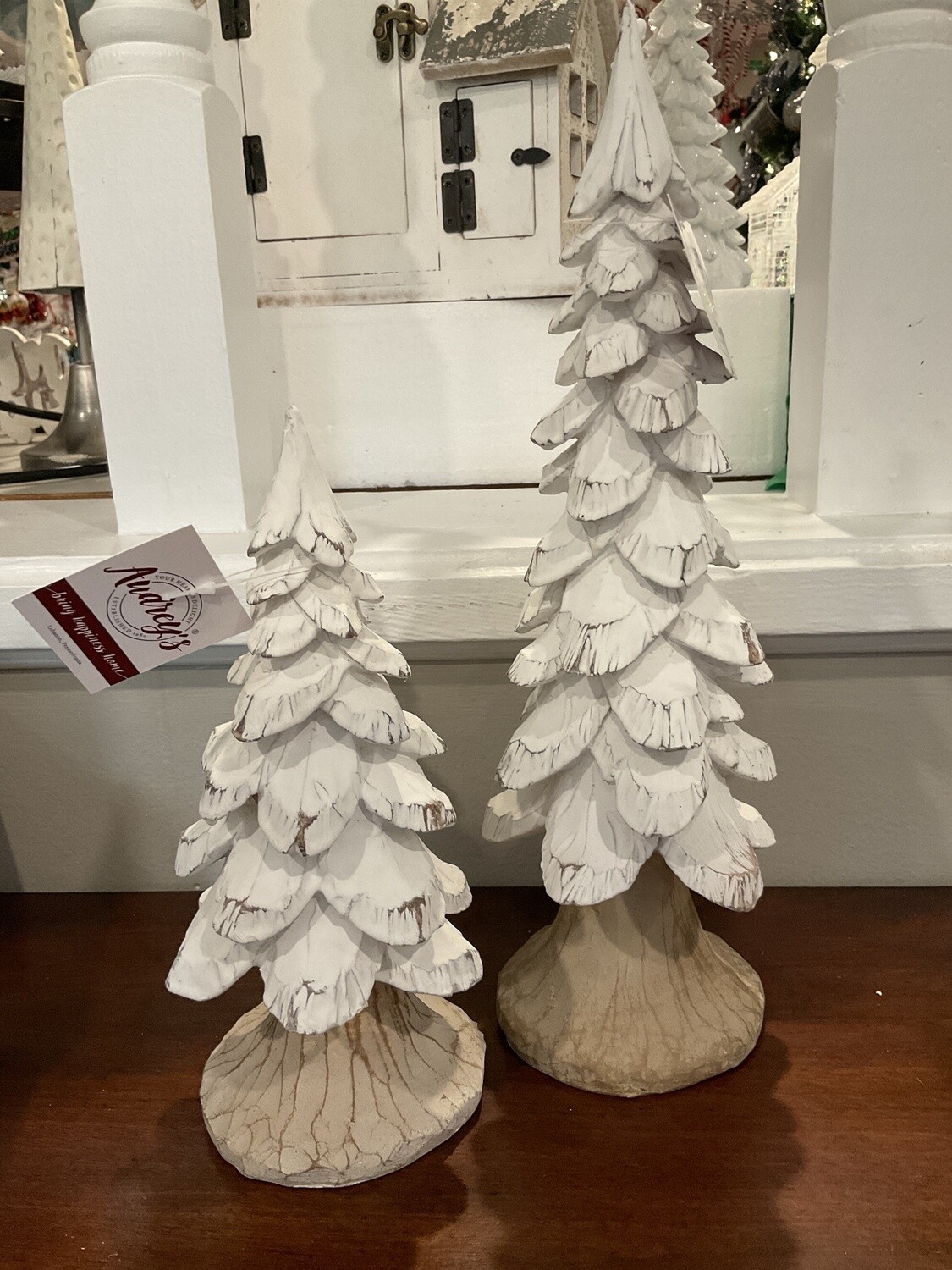 Carved, distressed, wood, look white trees