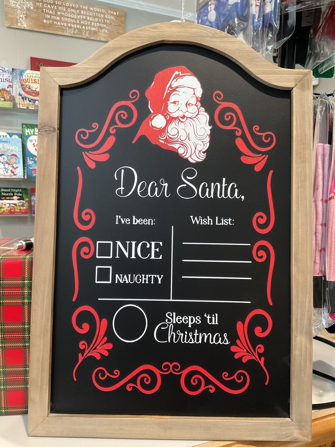 Santa, naughty or nice chalkboard