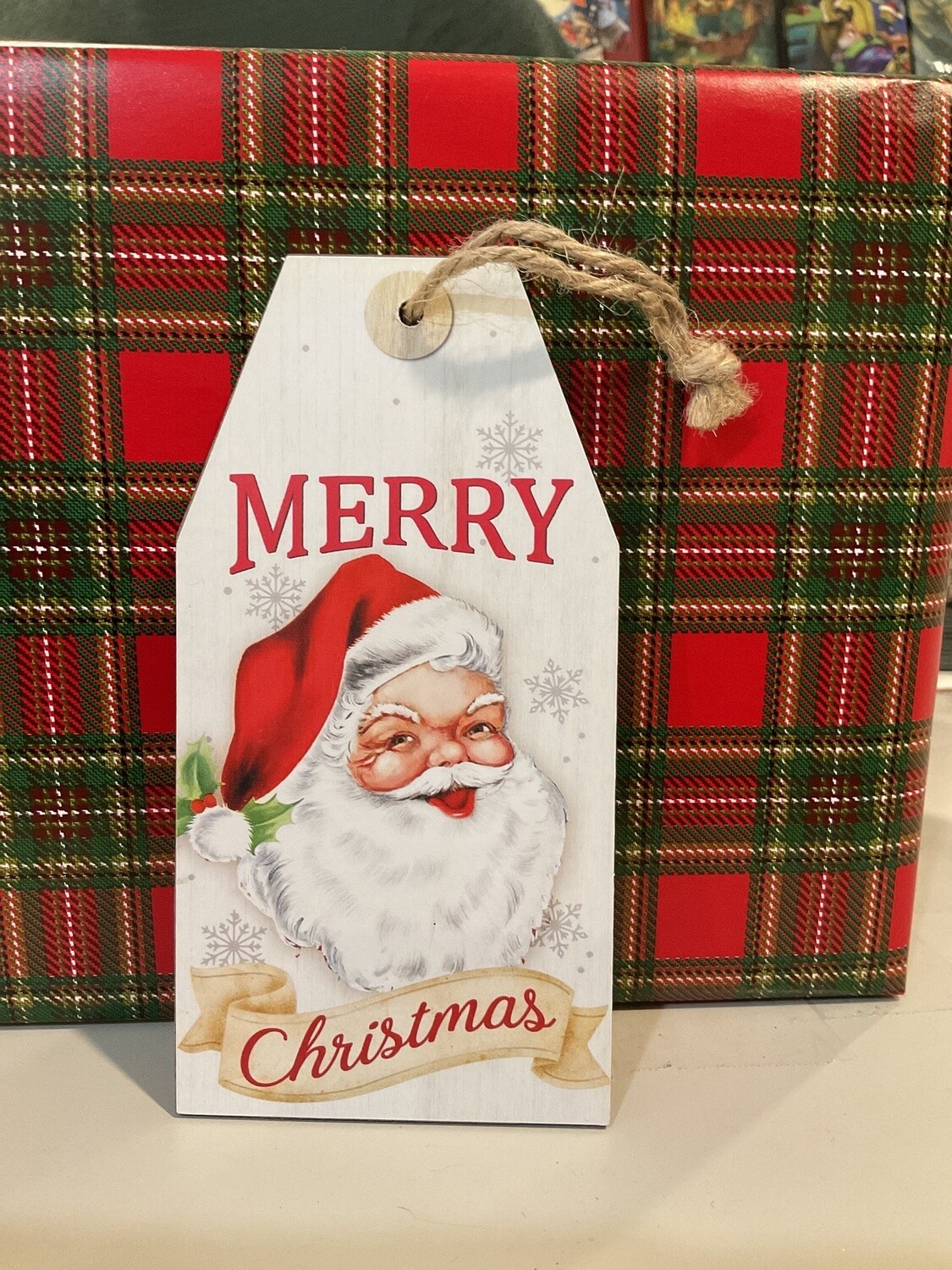 Vintage Santa Christmas tag ornament