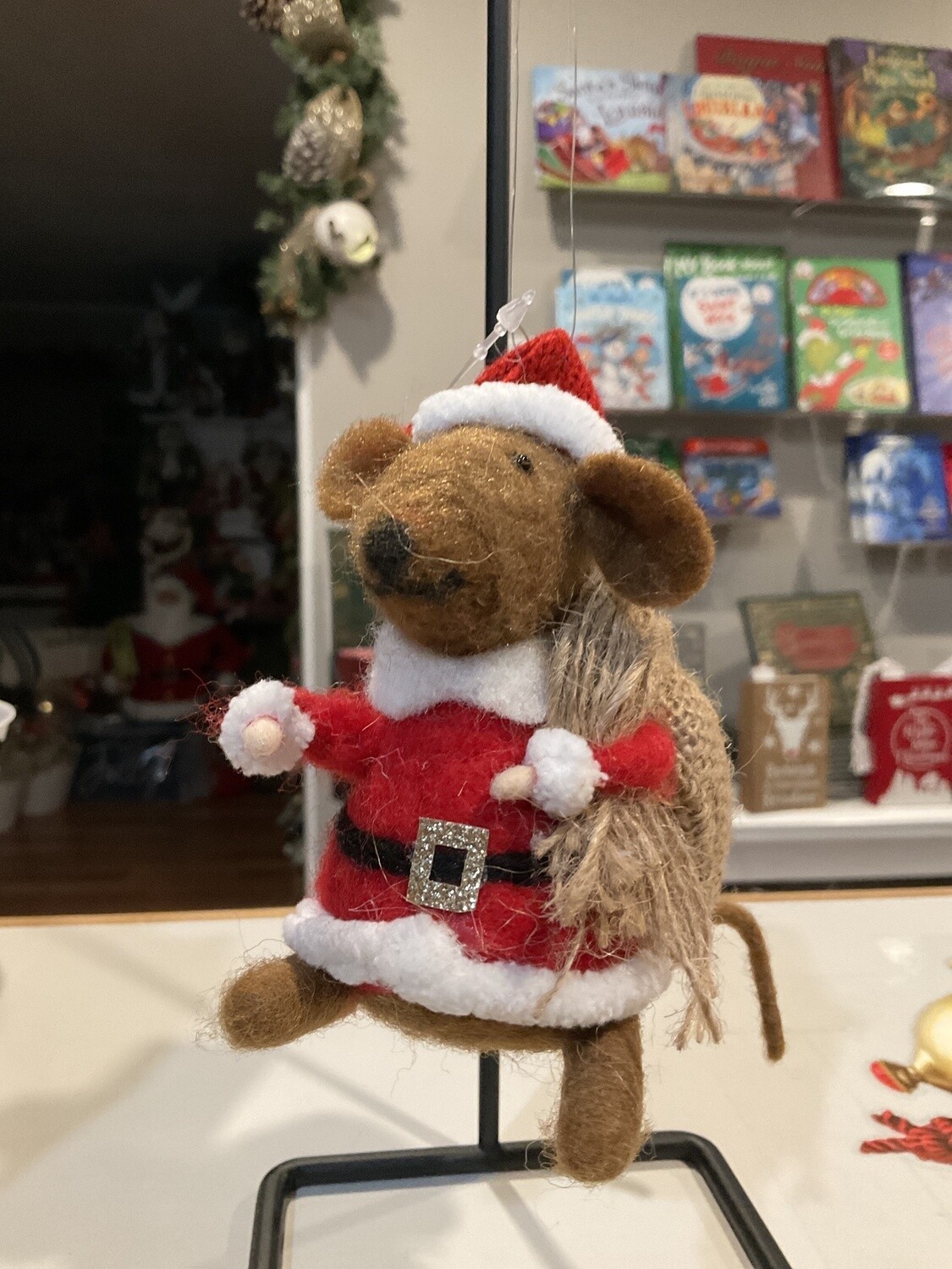 Santa mouse felted ornament