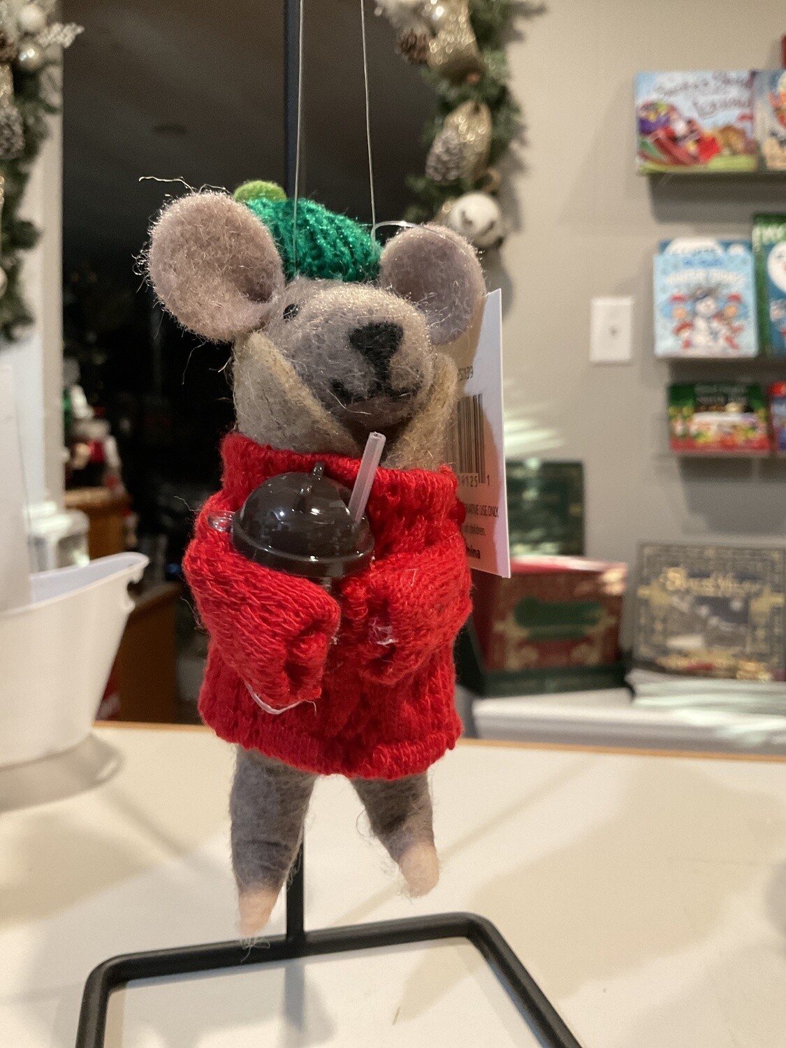 Coffee mug, mouse, felted ornament