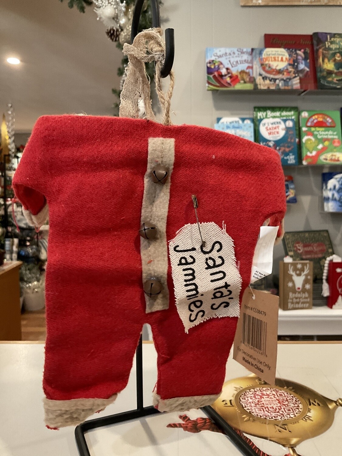 Santa jammies, red small hanger ornament