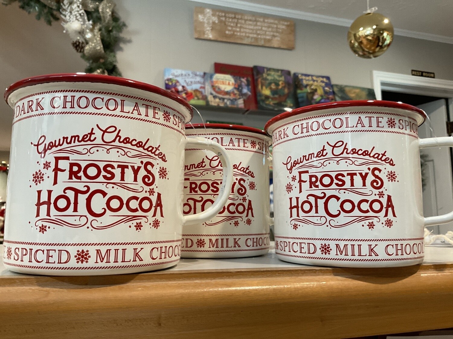 Frosty’s hot cocoa enamel mug