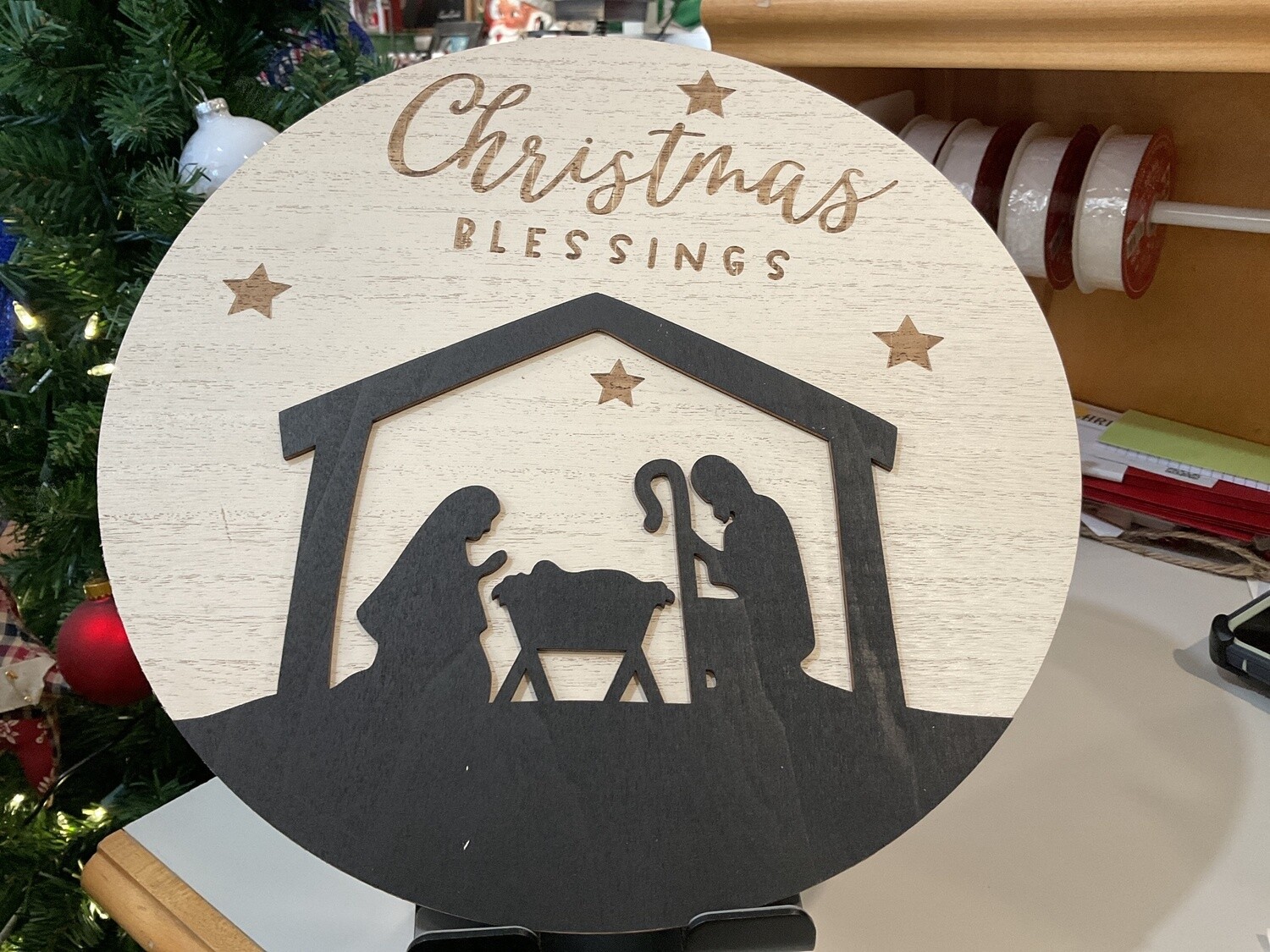 Christmas blessings round sign