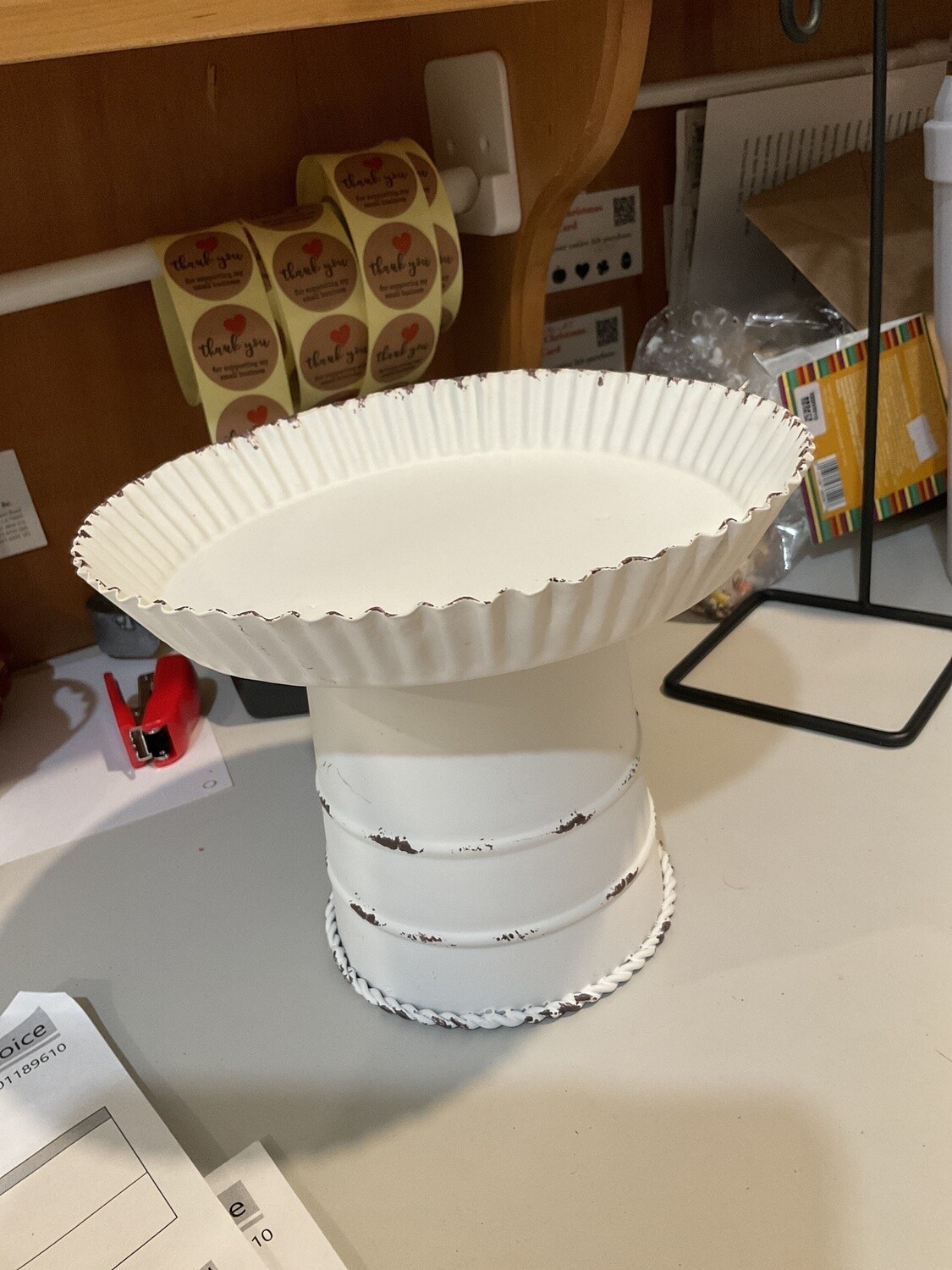 Shabby chic, white metal bucket, candle pan, large