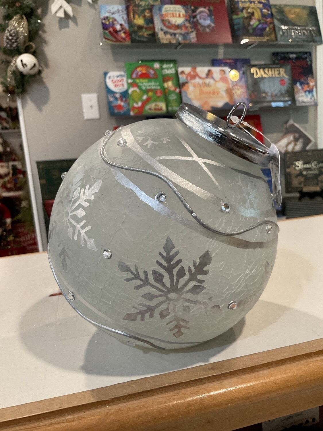 Silver snowflake light up ball ornament