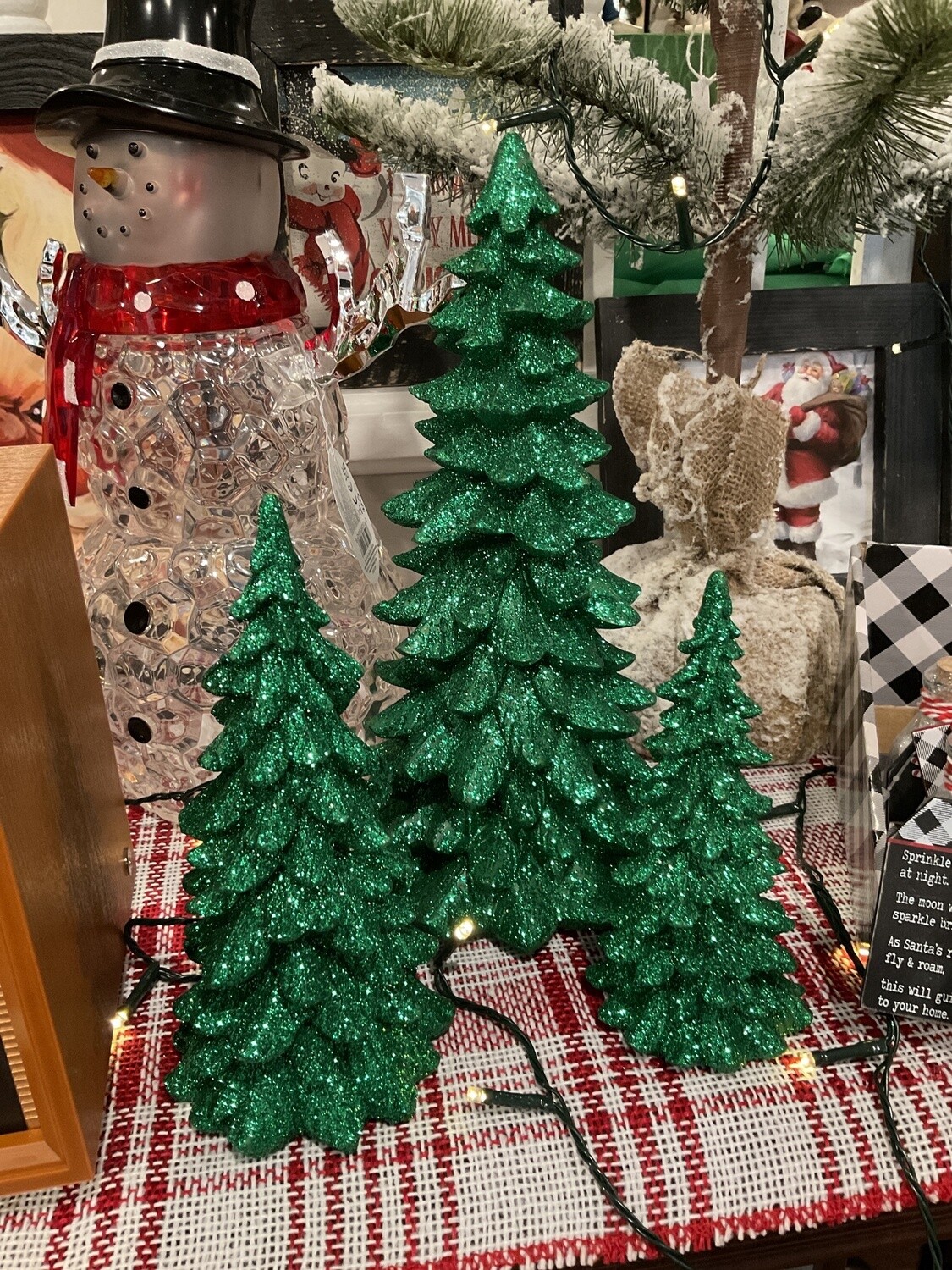 3pc glitter green trees