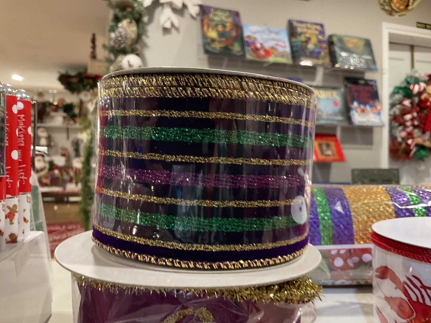 Mardi Gras striped velvet ribbon