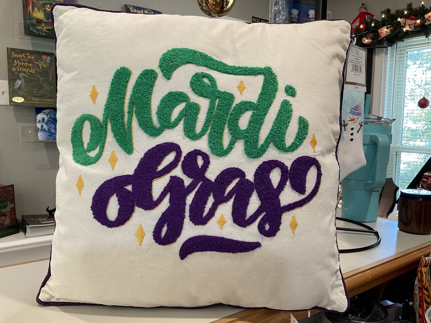 Mardi Gras embroidered pillow