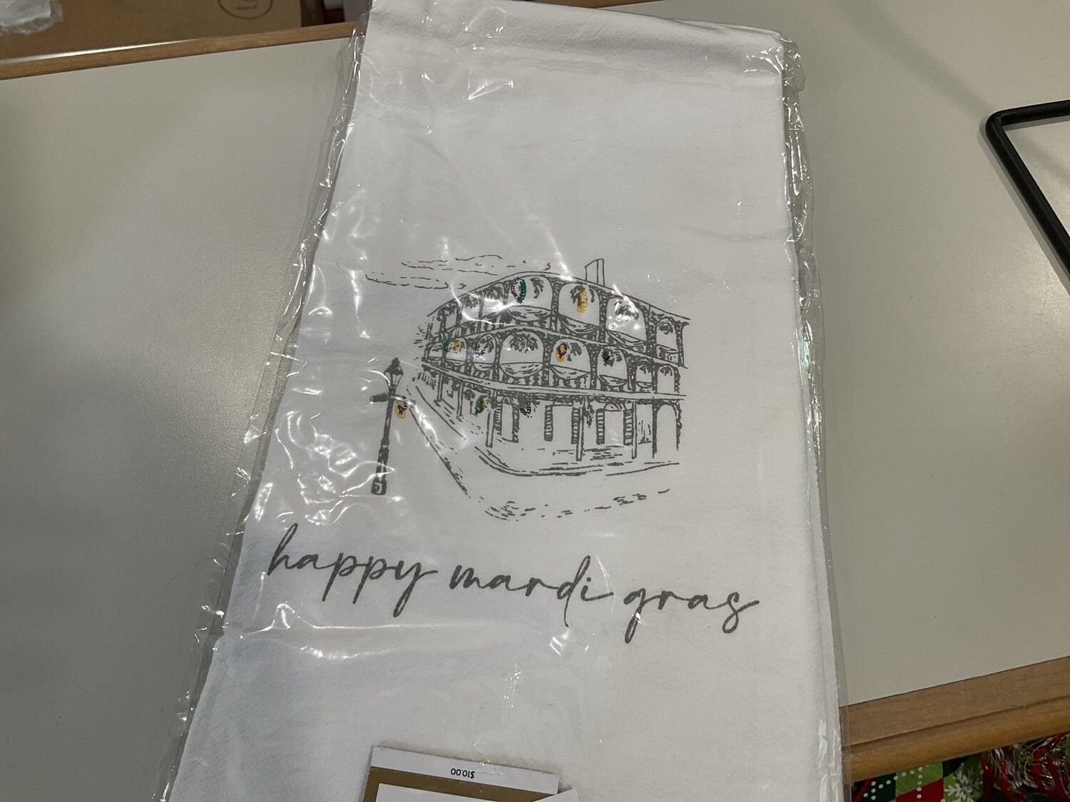 Happy Mardi Gras tea towel