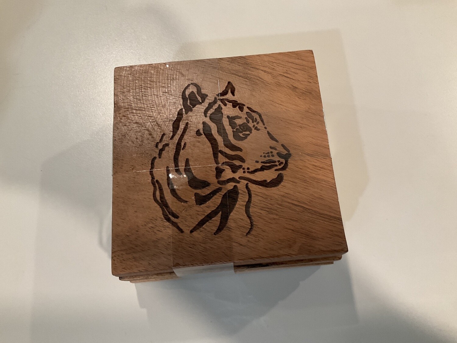 Tiger Etched wood, coasters