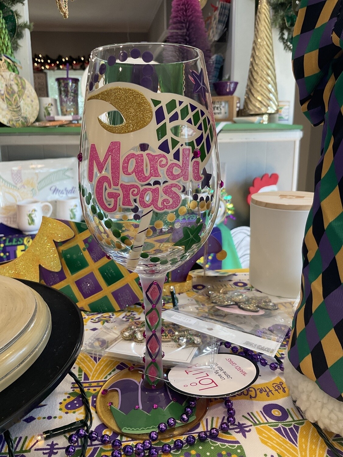 Mardi Gras wine glass