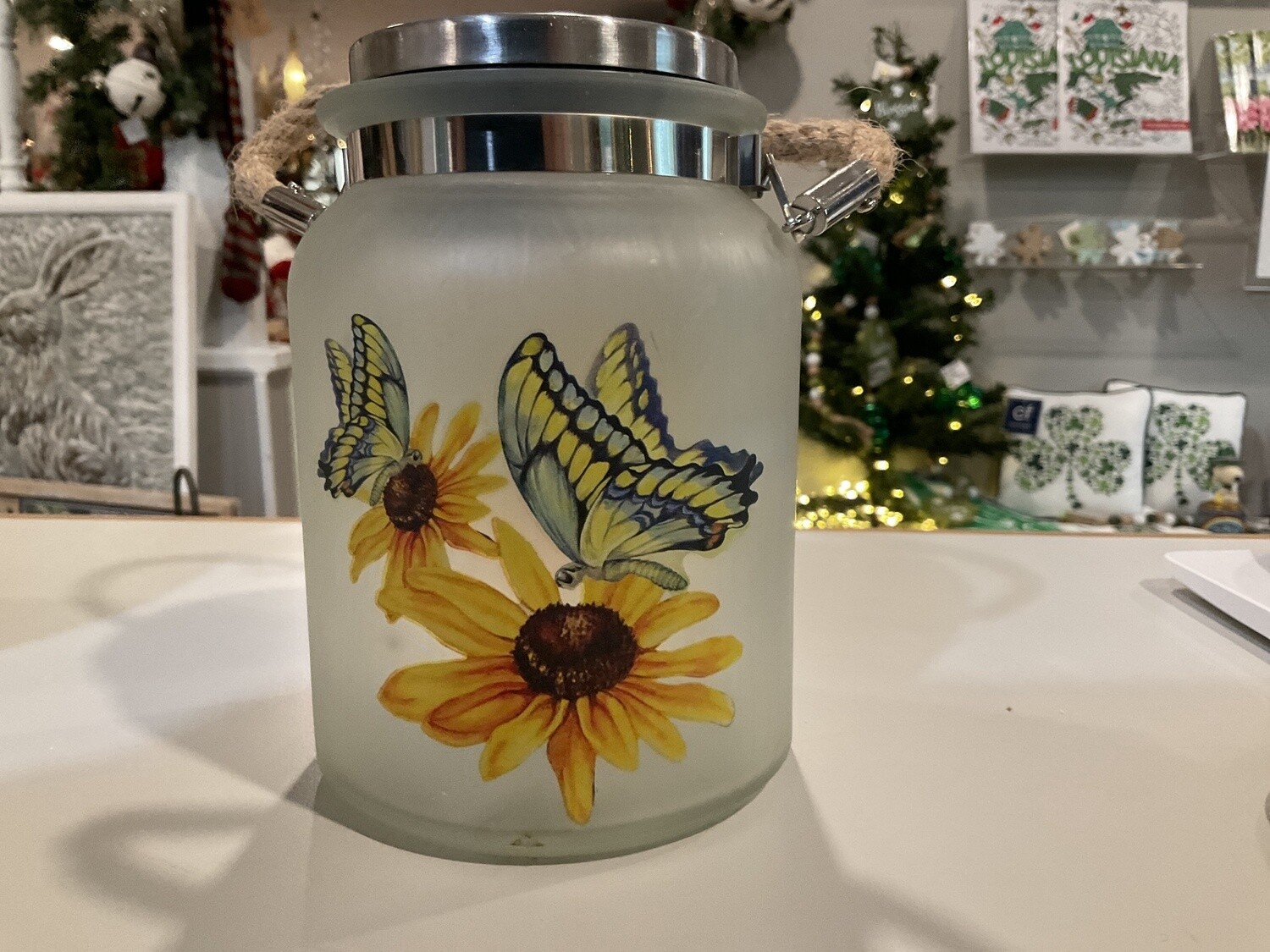 LED butterfly glass jar with stake