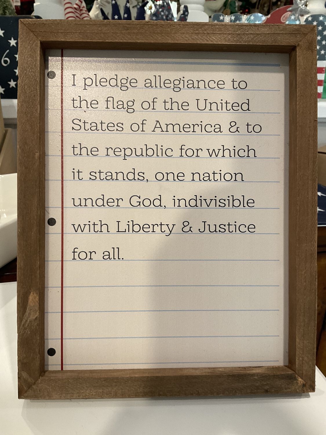 Framed notebook, Pledge of Allegiance sign