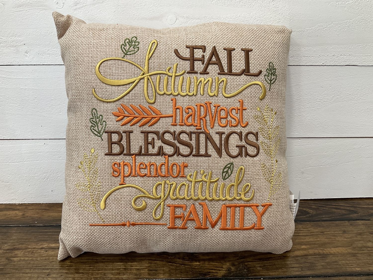 Embroidered harvest pillow