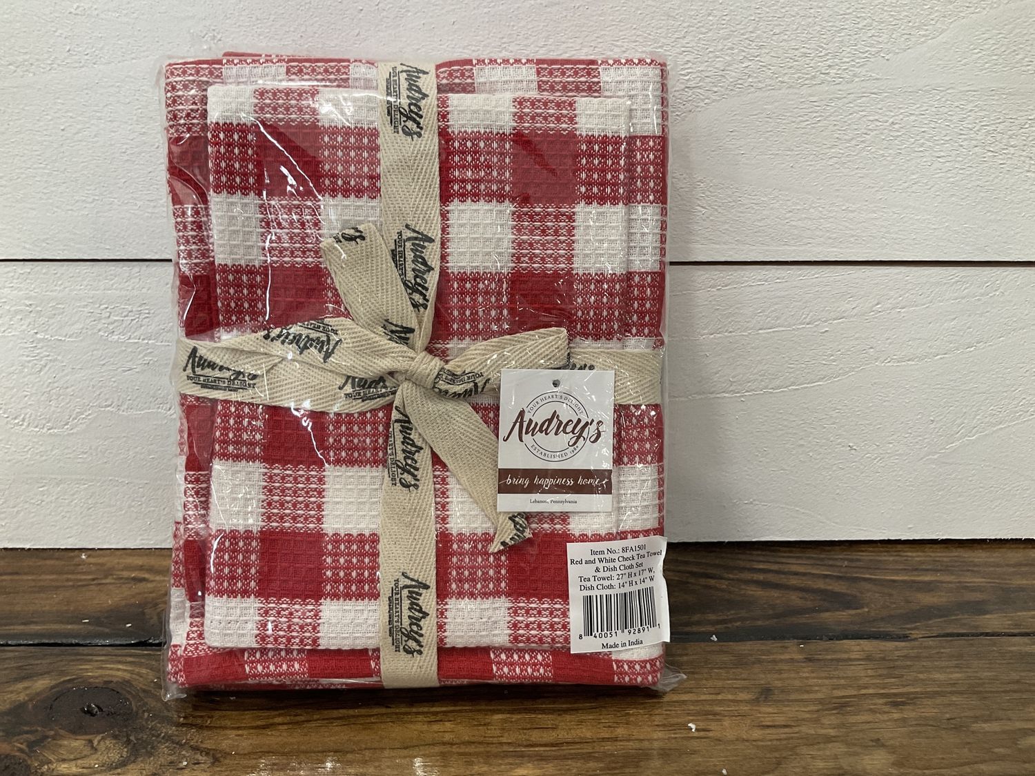 RED AND WHITE CHECK TEA TOWEL AND DISH CLOTH SET