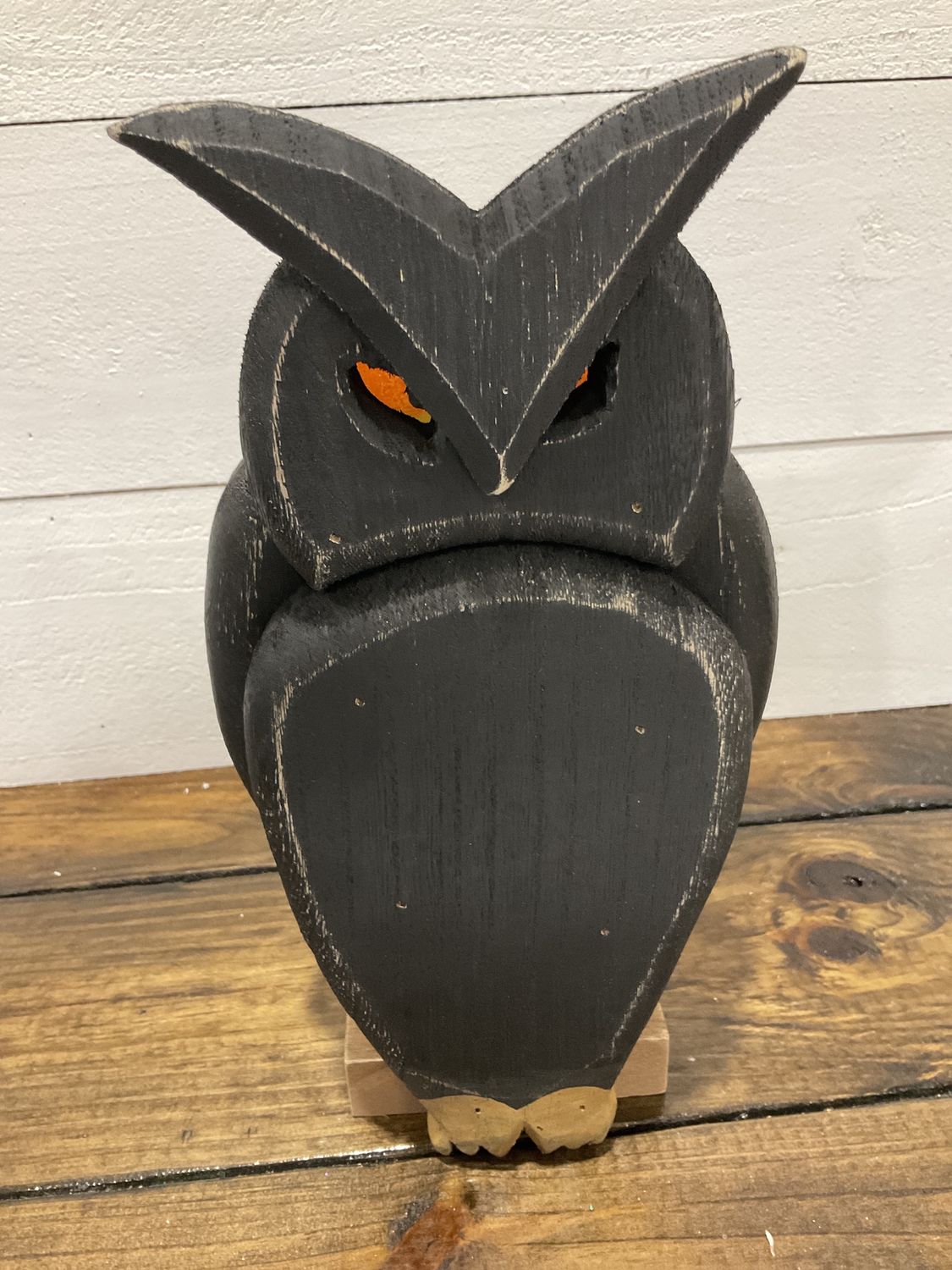 Distressed, wooden primitive owl