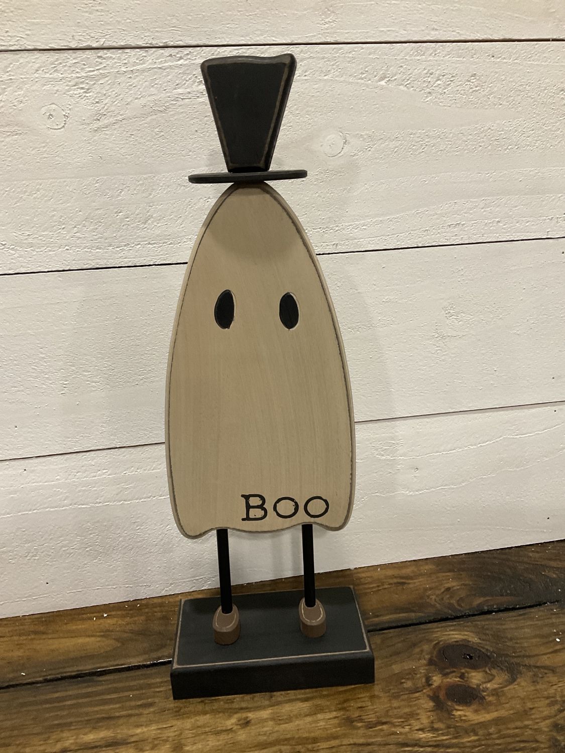 Wooden top hat, boo ghost on base